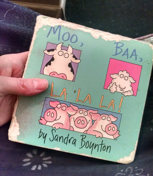 My daughter's personal copy of Moo, Baa, La La La! by Sandra Boynton. My daughter's personal copy of Moo, Baa, La La La! by Sandra Boynton.