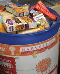 Submit a canned-food recipe to win a cookbook during Food for Fines! Harvesters food bin photo