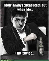 Sadly, Harry couldn't cheat death a third time in Booketology. Harry Potter membase