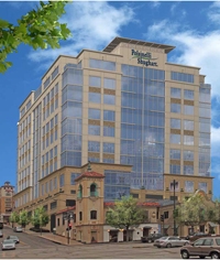In this rendering, the new office tower looms over the balcony building. <a href="/files/kcunboud-featauthors-Polsinelli-planLG.jpg">(+)</a> Polsinelli-Shughart office