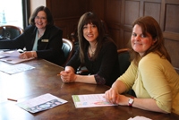 From left: Helma Hawkins, Laura Huliska-Beith and Jenny Whitehead <a href="/sites/default/files/kcunbound-apr11-liblife-childrens-bookmarks-judging-helma-laura-jenny.jpg" target="_blank">+</a>)