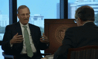 Thomas Hoenig (left) and Crosby Kemper III discuss the future of the Fed on KCPT. Hoenig and Kemper