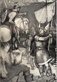 "Beowulf Challenged by the Coastguard." Evelyn Paul (1883-1963).