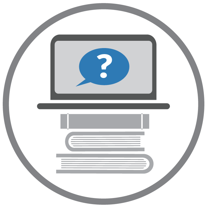 gray laptop stacked on books icon