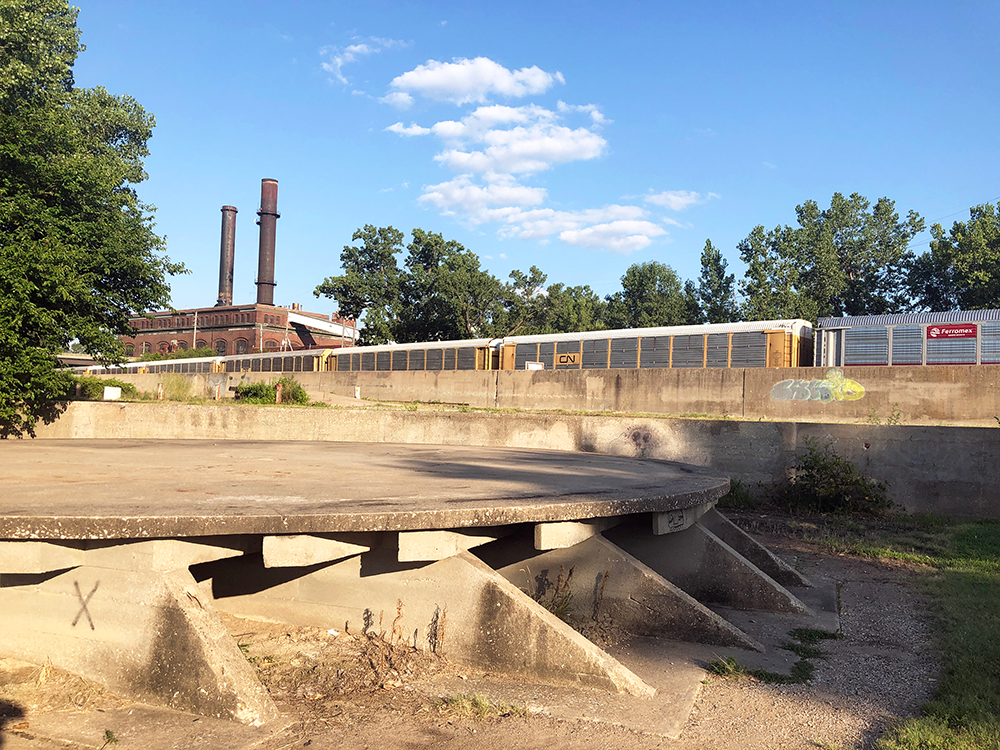 Circular concrete structure that once supported a large oil tanker