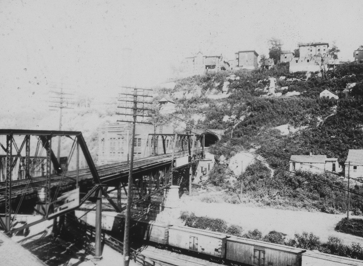 View of the West Bluffs and the entrance to the 8th Street Tunnel