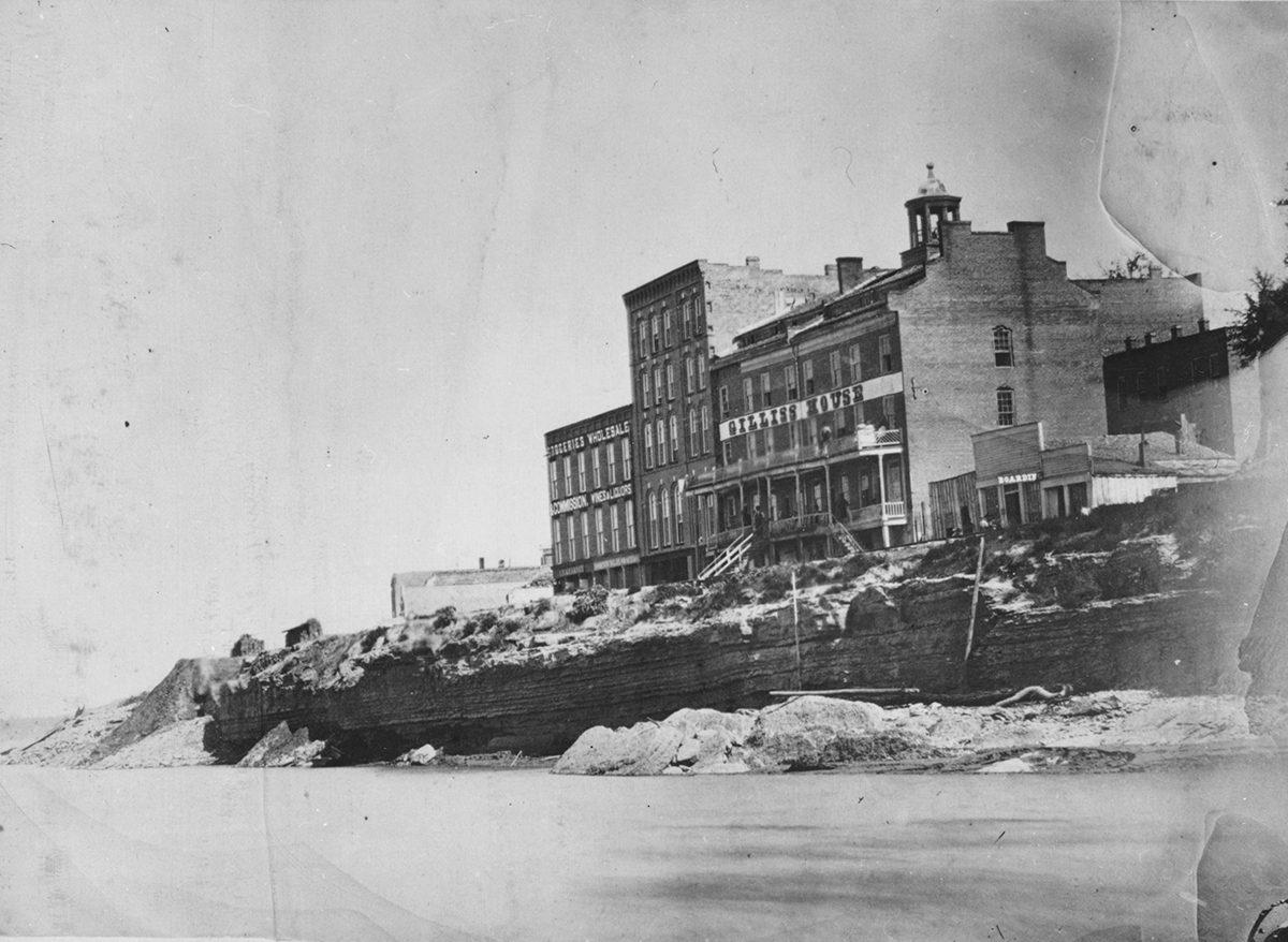 The limestone ledge that became Westport Landing. 1867. Kansas City Public Library