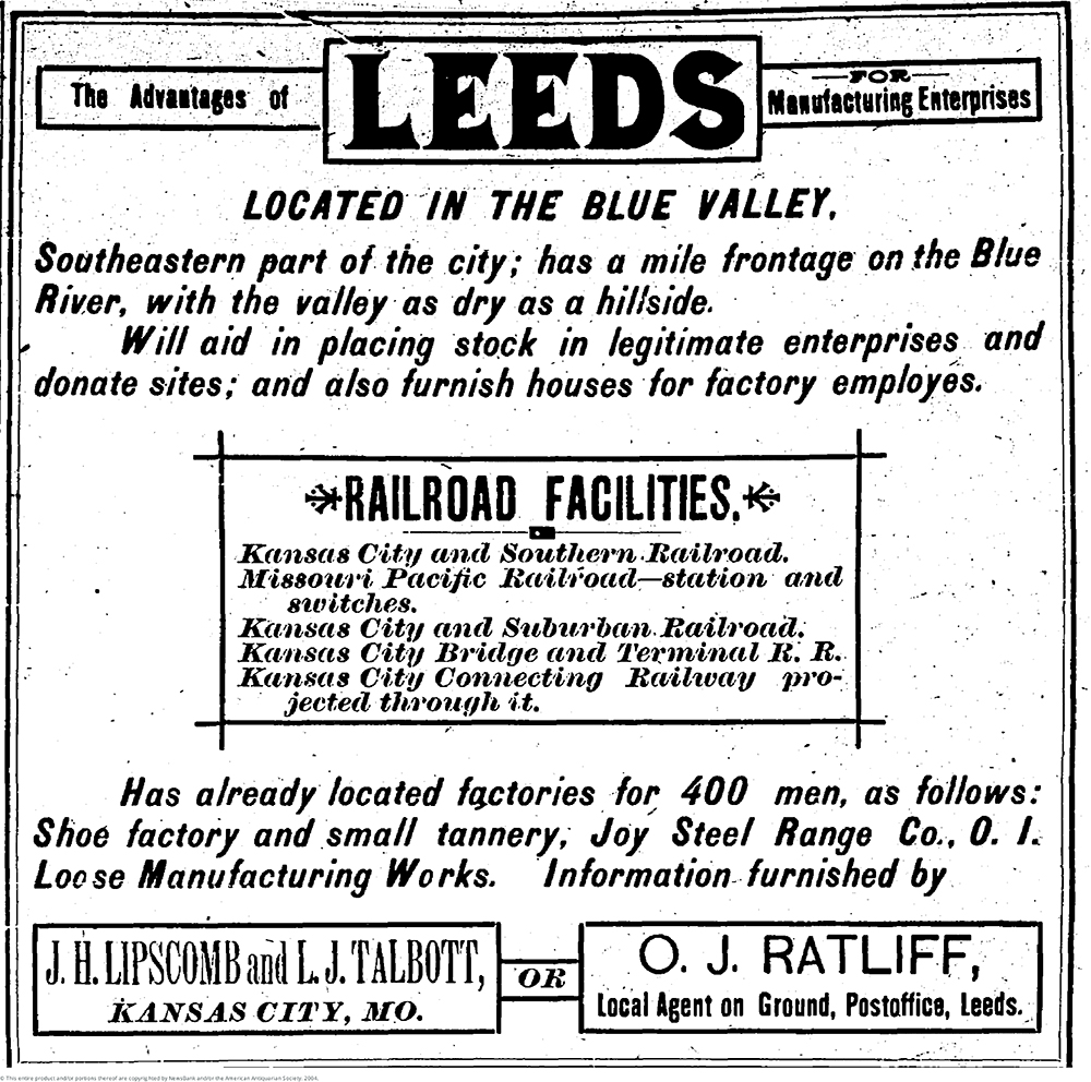 Leeds advertisement in the September 7, 1890, Kansas City Times.