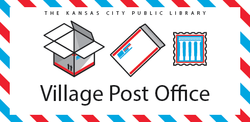 red and blue box, envelope, and stamp on white background