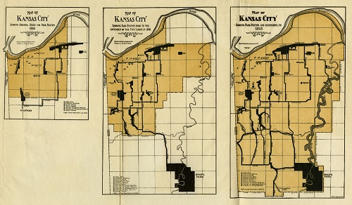 Maps illustrating Kansas City’s parks and boulevards plan from 1893-1915