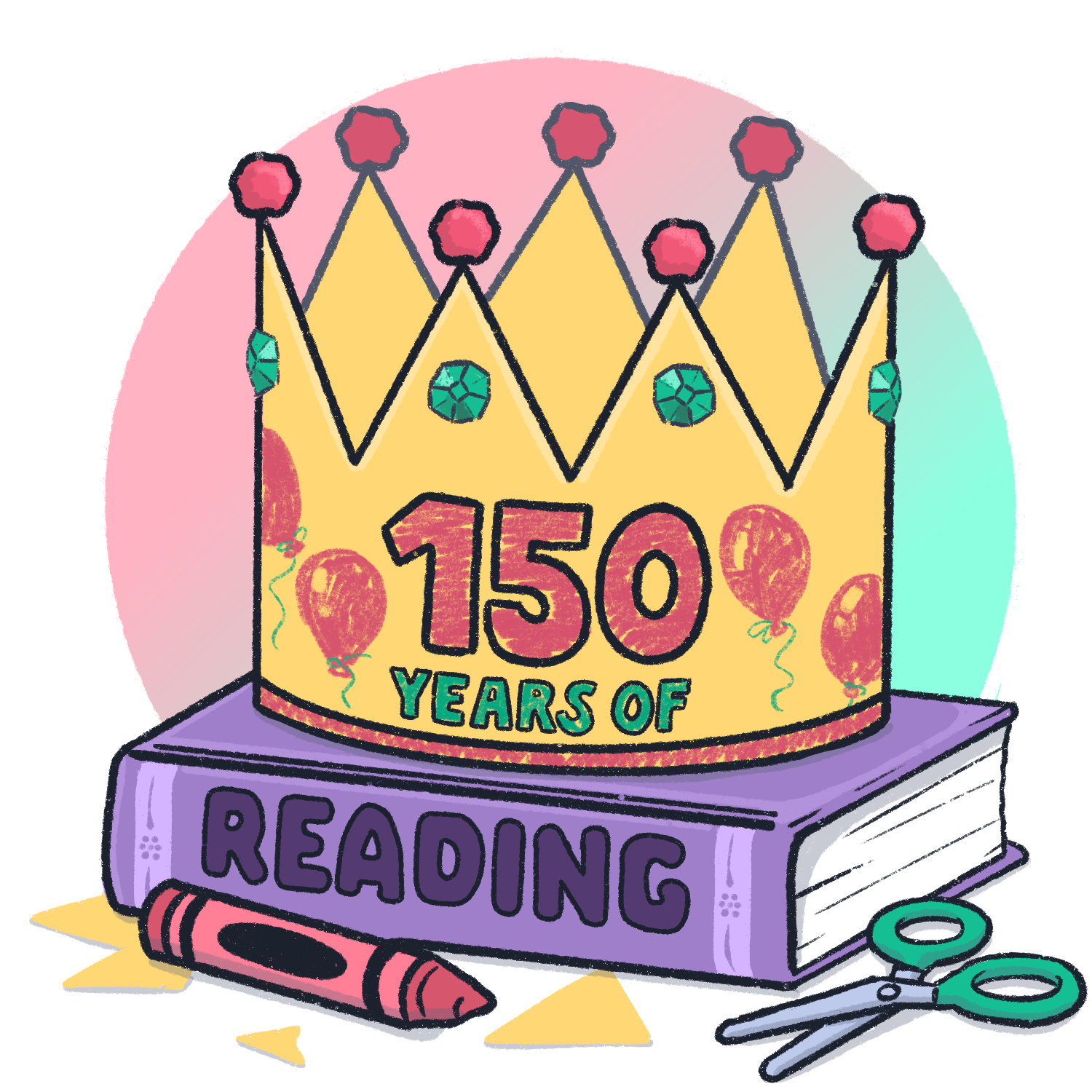 crown on book with crayon and scissors