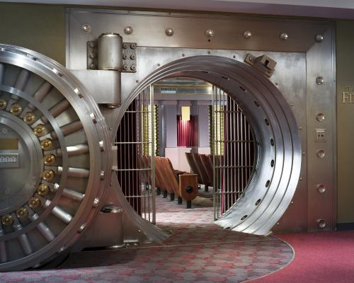 Large bank vault converted into a screening room