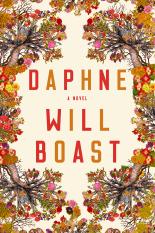 The cover of Daphne by Will Boast has orange and red flowers around the edges with yellow and red lettering spelling out the title and the author