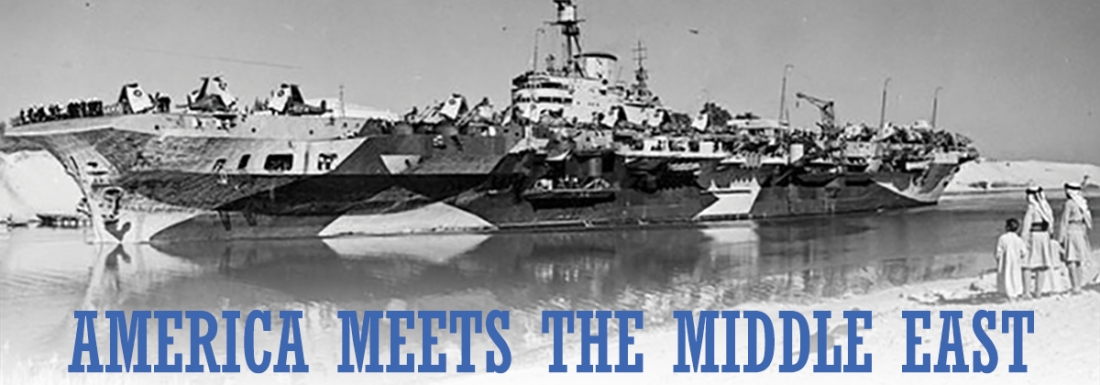 battleship in middle east with two men and a child looking