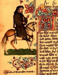 Chaucer depicted in the Ellesmere manuscript of <em>Tales</em> Chaucer as pilgrim - Ellesmere