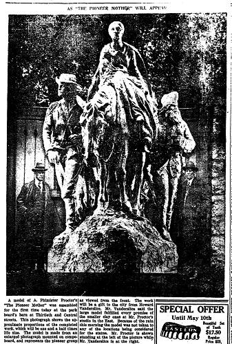 Image of the "Pioneer Mother" statue from the newspaper
